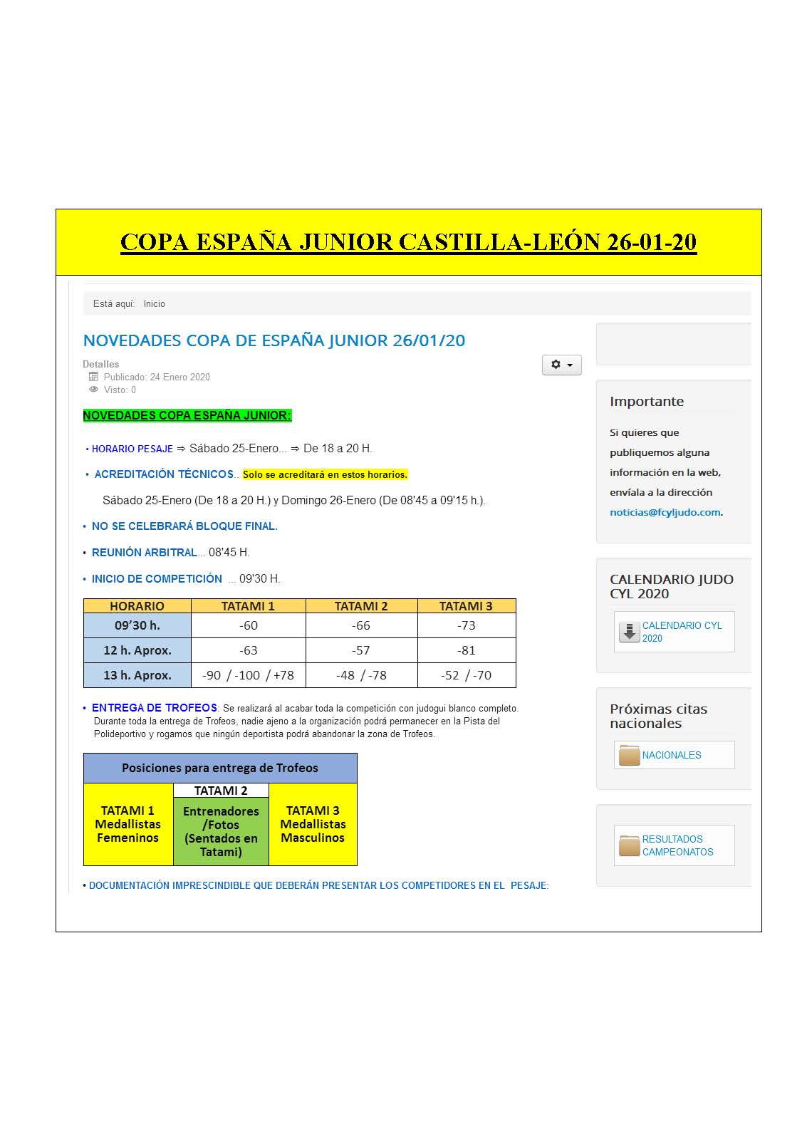 Copa de España Junior Castilla-León 26-01-20. RESULTADOS.